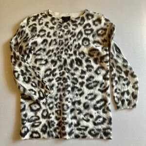 TALBOTS CASHMERE PULLOVER AUDREY LEOPARD PRINT SWEATER SMALL